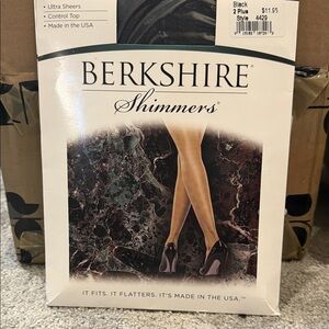 Berkshire Control Top  Shimmers Ultra Sheer Pantyhose in Black 2 plus NWT